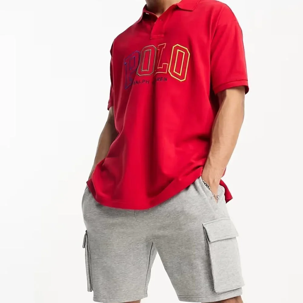Polo Ralph Lauren Men's Red Multi Logo Classic Fit Pique Polo Shirt Size M
